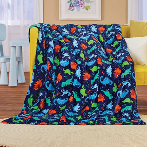 Summertime Whimsy Plush Fleece Kid Throw Blanket (50" x 60") - Dino Time - Soft Dinosaur Throw Blanket - for Boys and Girls and Kids of Any Age