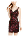 Sequin Hearts Womens Juniors V Neck Mesh Cocktail and Party Dress Black 3