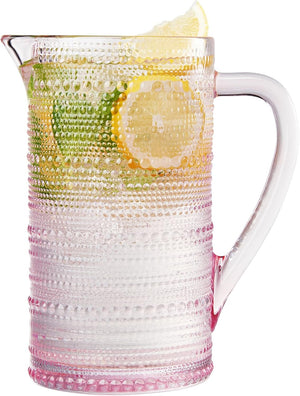 Khen-Hobnail-Pitcher,-Vintage-Style-Textured-Artisan-Design-Borosilicate-Glass-Beverage-Server-Drinkware-7.8-Inch-Pink-