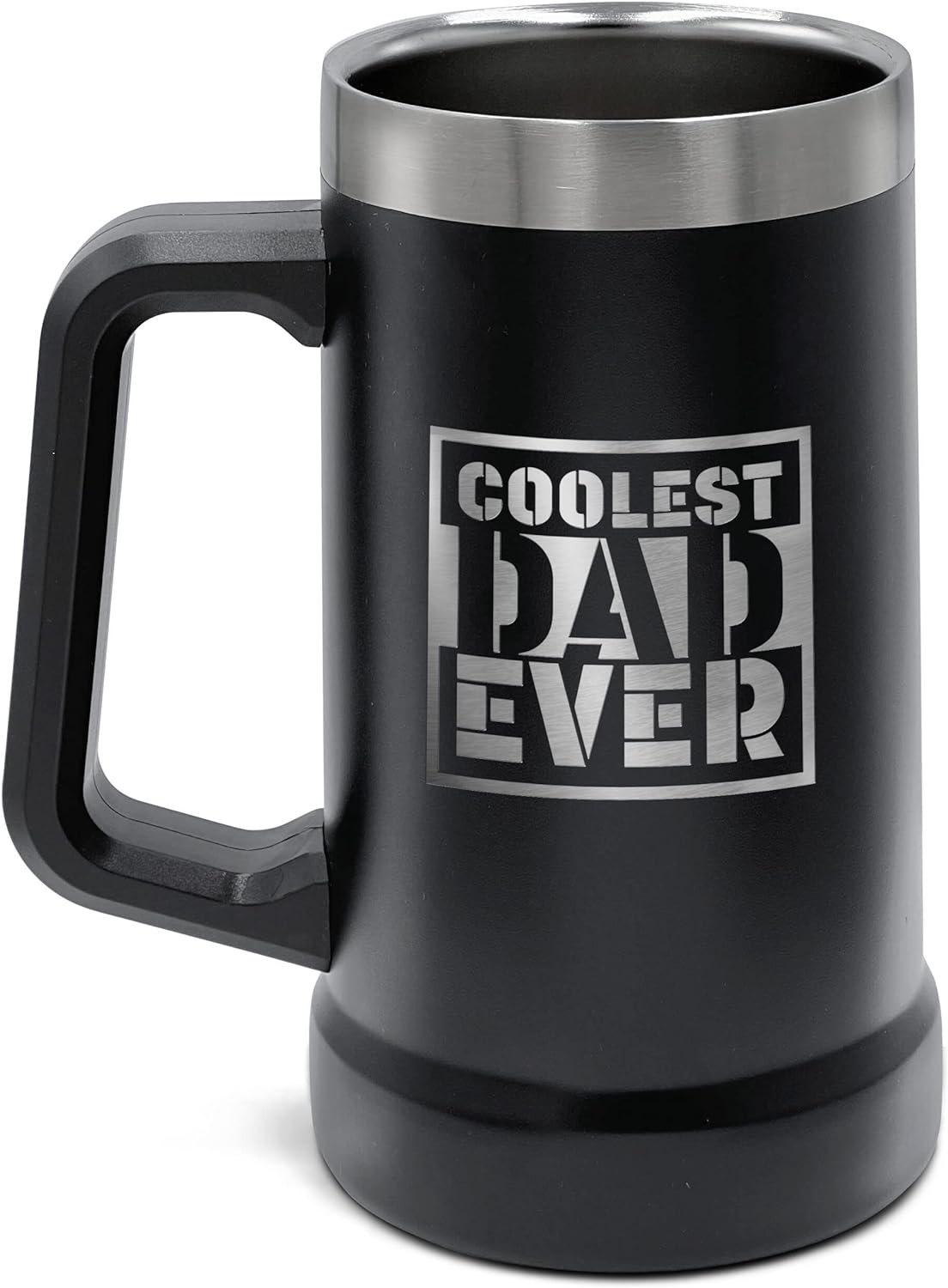 Unique Gift for Dad - XL Stainless Steel Insulated Tumbler Cup with Handle (24oz) Beer Mug for Hot/Cold Drinks, Gift Idea for Christmas Birthday Fathers Day Coolest Dad Ever (Gift-Boxed)
