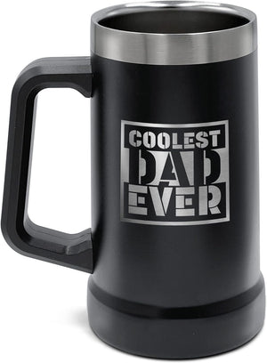Unique Gift for Dad - XL Stainless Steel Insulated Tumbler Cup with Handle (24oz) Beer Mug for Hot/Cold Drinks, Gift Idea for Christmas Birthday Fathers Day Coolest Dad Ever (Gift-Boxed)