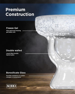 Margarita Freezer Glass Gift for Mom (12oz) ICE-Wall Insulated Frozen Cocktail Stemless Drinking Cup (Gift for Mothers Day, Christmas or Birthday)