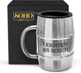 Funny Beer Gift Stainless Steel Insulated Beer Mug with Handle and Sip Lid (For Christmas/Birthday/Fathers Day) I Identify As Sober