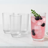 Shatterproof Ribbed Drinking Glasses – Set of 4 Clear 12oz