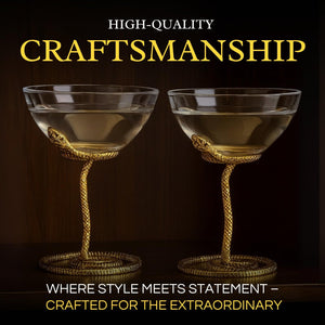 Snake Serpent Cocktail Glasses - 2 Set Gold Design Unique Reptile Inspired Barware