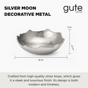 Decorative Silver Moon Decorative Metal Torn Hammered Asymmetrical Centerpiece Bowl