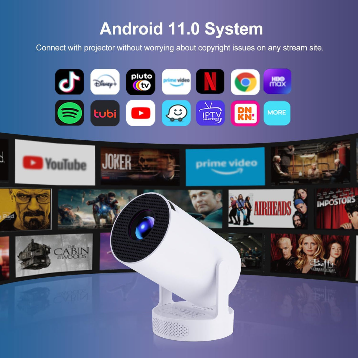 Pro Mini Portable Smart Projector with Android 13, Full HD, WiFi 6, Bluetooth 5.0, Built-in Apps for Netflix & YouTube – Works with Phone, Laptop, TV, HDMI, PS5