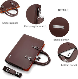Genuine Leather Business Briefcase 15.6 Inch Laptop Bag Multi Compartment