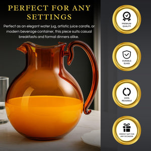 talian Design Amber Glass Jug Mouth-Blown Venetian Pitcher 750ml Handmade Murano