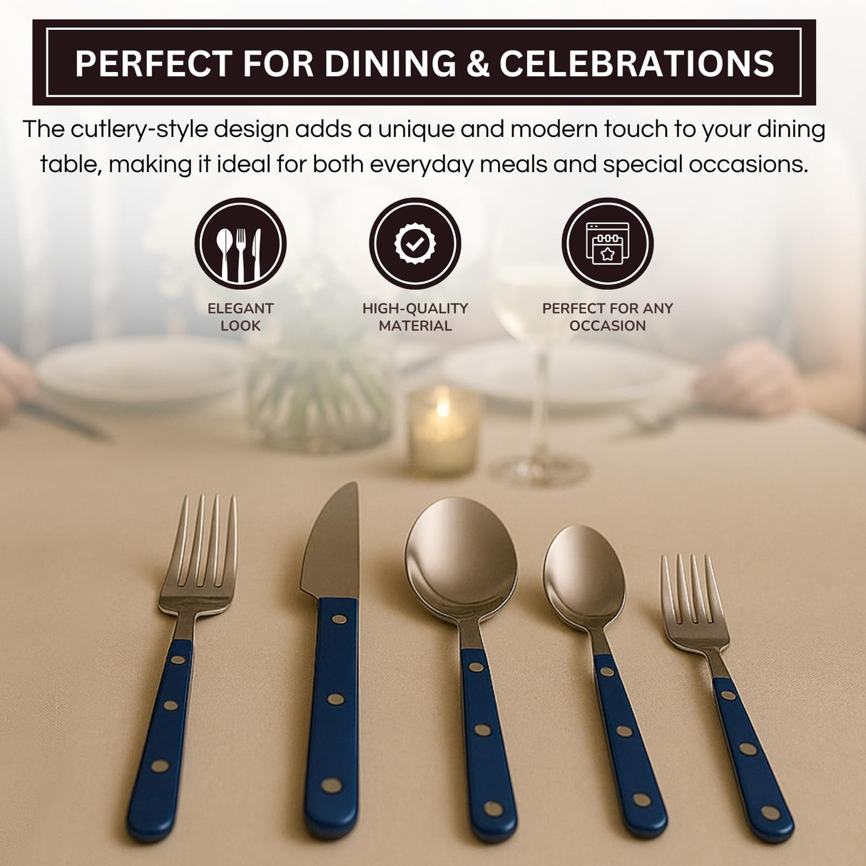Khen Cutlery Set of 20, 18/8 Stainless Steel Flatware,