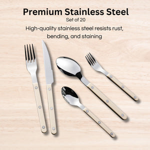 Khen Cream Cutlery Set of 20 –18/8 Stainless Steel Flatware