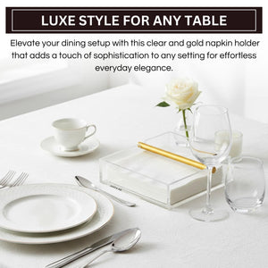 Clear & Gold Napkin Holder – 7"x 7" Square Design | Modern Table Decor