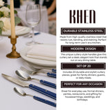 Khen Cutlery Set of 20, 18/8 Stainless Steel Flatware,