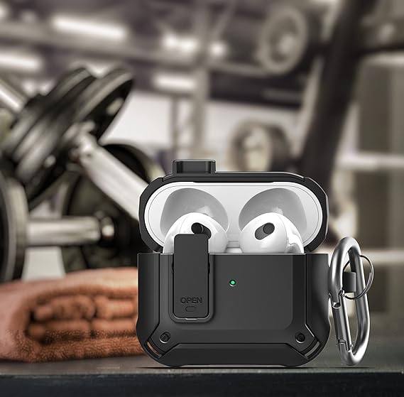 X-Armor for Airpods Pro 1st Generation Case with Locking Lid | Protective Carrying Pod with Carabiner Keychain (Airpods Pro Gen 1)