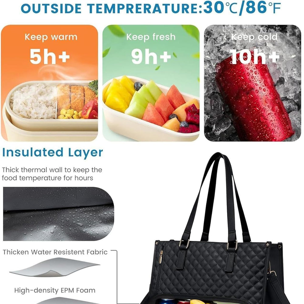 2 in 1 Insulated Lunch Tote with Laptop Compartment 15 Inch Work Bag
