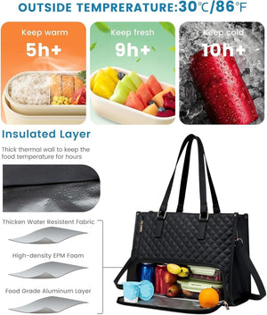 2 in 1 Insulated Lunch Tote with Laptop Compartment 15 Inch Work Bag