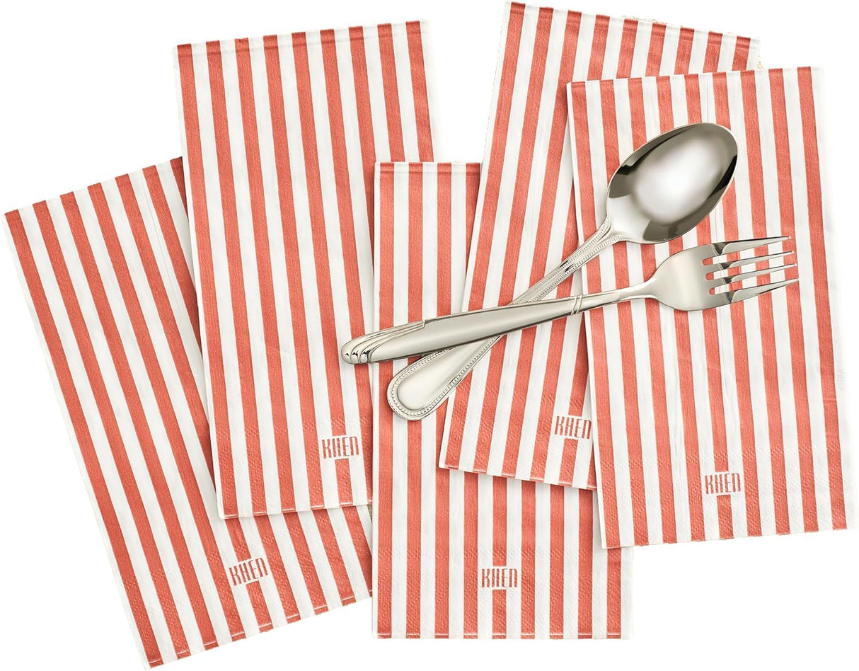 Tonal Striped Disposable Napkin Set in Stripe Red, 50 Pieces