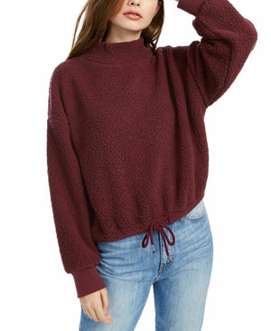 Hippie Rose Juniors' Mock-Neck Sherpa Pullover Purple Size Large
