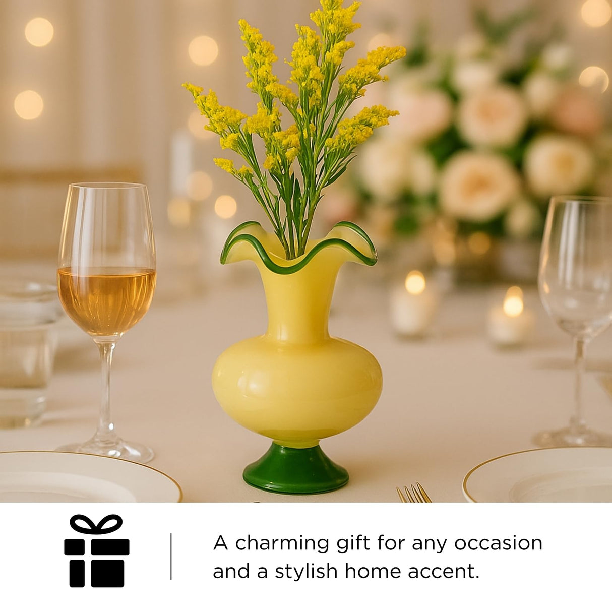 Verdant Bloom Hand-Blown Glass Flower Vase  Décor - 11"