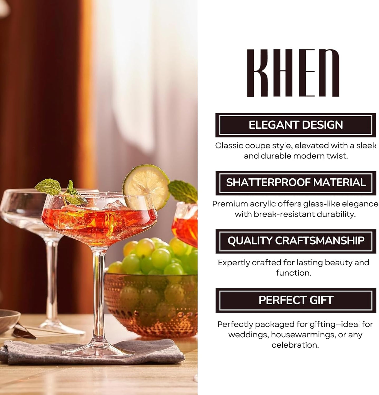 Set of 4 Stemmed 8 oz Clear Cocktail Glasses