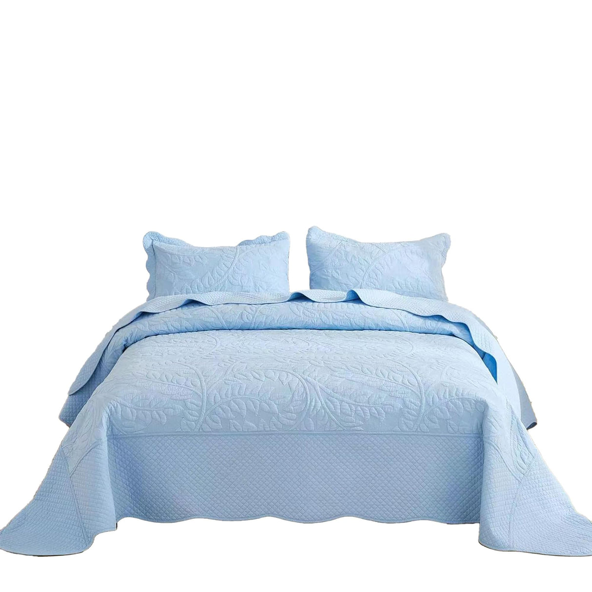 MarCielo Light Blue Cotton King Size Embroidered Bedspread Quilt Set
