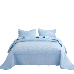 MarCielo Light Blue Cotton King Size Embroidered Bedspread Quilt Set