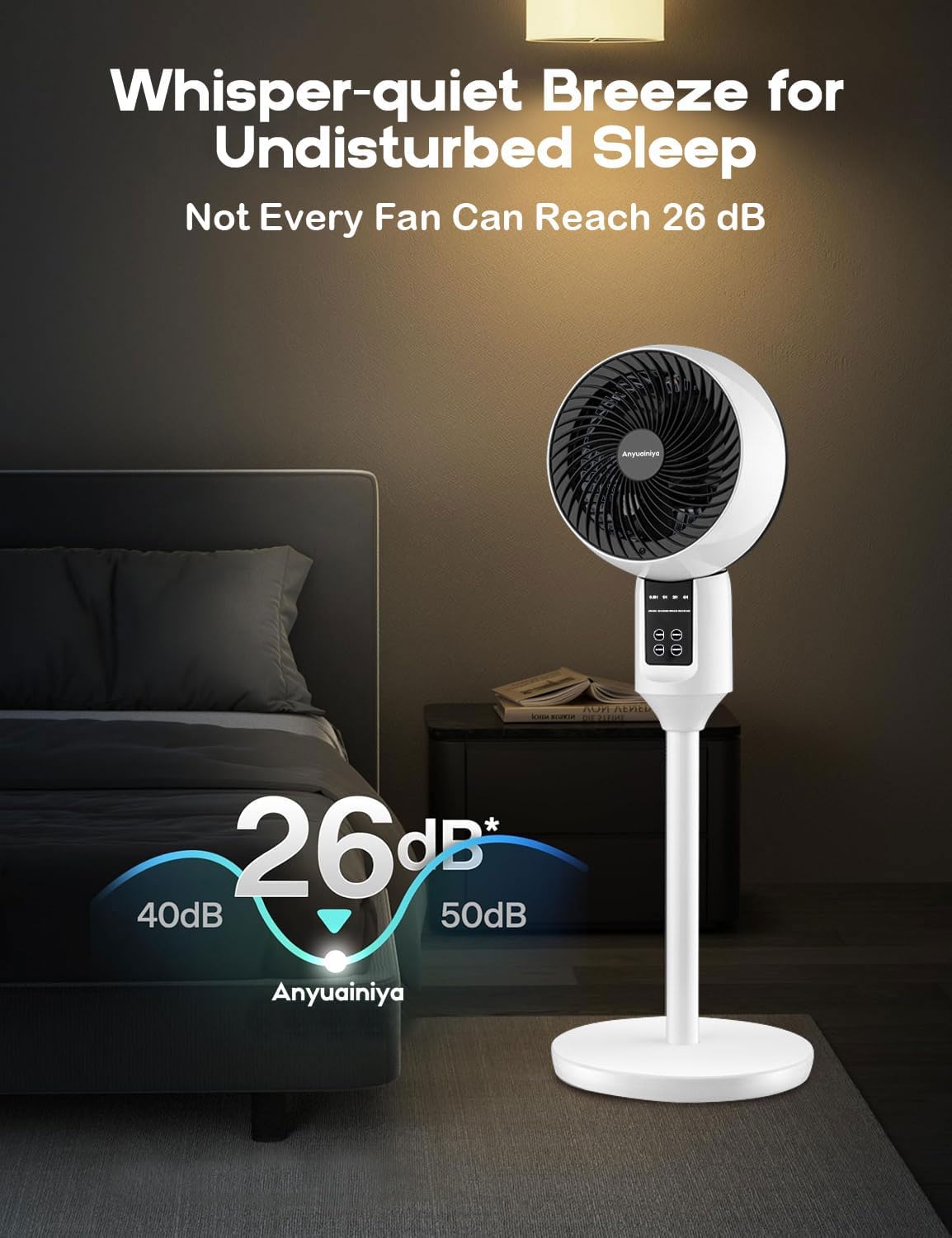 Pedestal Fan with Remote 3D Oscillation 3-Speed Quiet 26dB