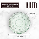 Glass Hobnail Dinner or Charger Plates | Set of 4 | Green