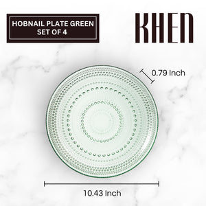 Glass Hobnail Dinner or Charger Plates | Set of 4 | Green