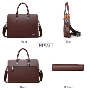 Genuine Leather Business Briefcase 15.6 Inch Laptop Bag Multi Compartment