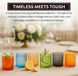 Acrylic Hobnail Lowball Glasses – Set of 6 Colorful & Black Tumblers, 10 oz