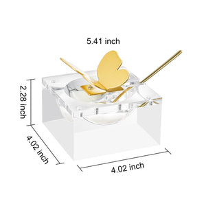 Butterfly Honey Dish with Gold Spoon | Clear Glass Sweet Dessert Bowl