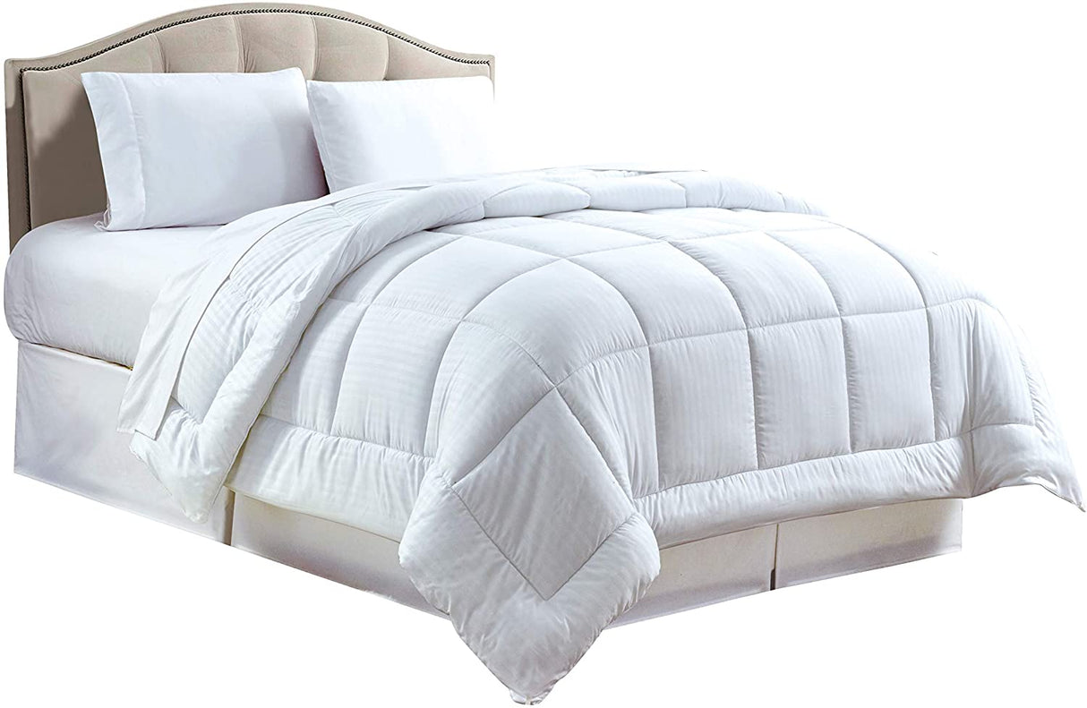 Home essentials full or queen size reversible down alternative embossed stripe comforter - white
