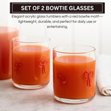 Khen Red Bowtie Tumbler Set Unique Lightweight Acrylic Clear Drinkware Vintage Aesthetic Barware Cup - Set of 2 Clear