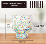 Khen Confetti Stemless Tumblers Set Colorful Drinkware  - 12oz Clear