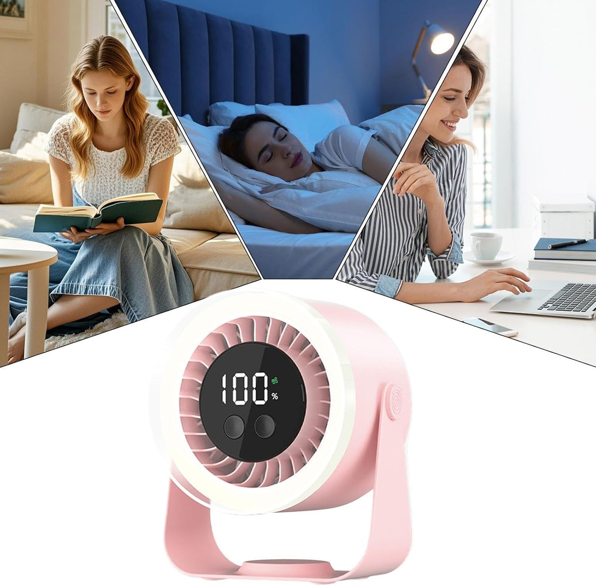 Quiet Desk Fan 10-Speed USB Rechargeable 3600mAh Portable