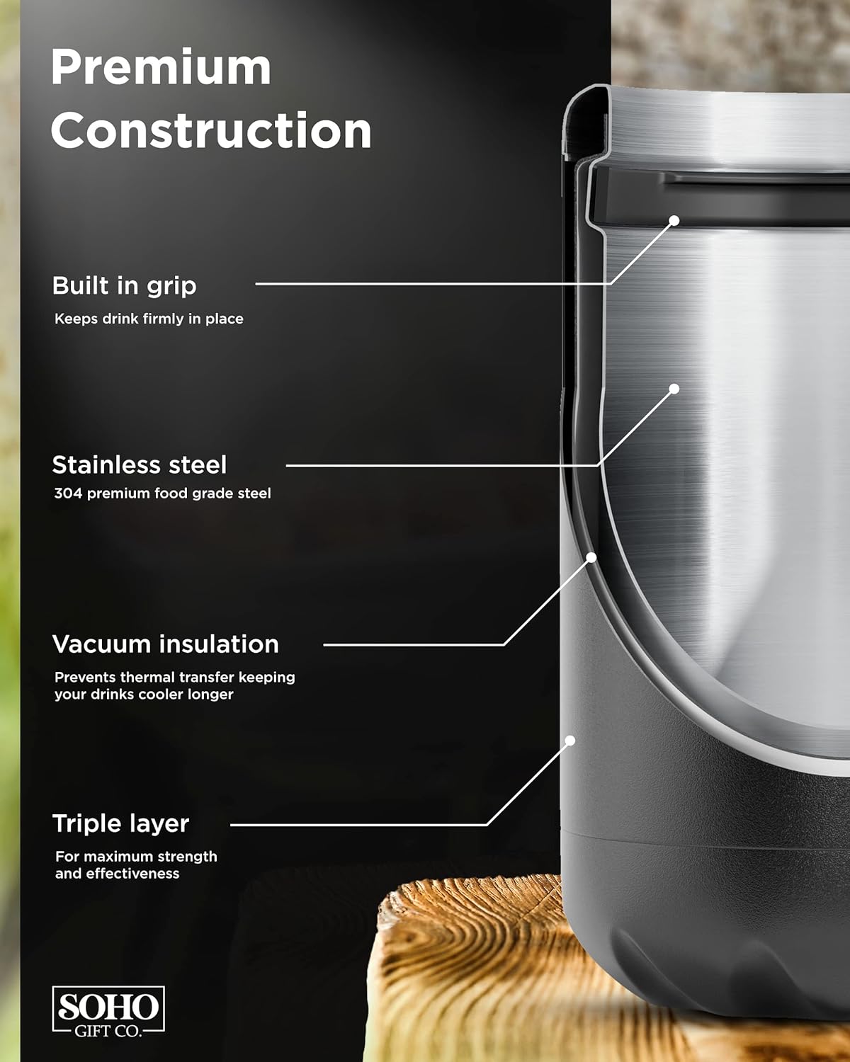 Fishing Beer Can Holder - Double Wall Vacuum Insulated Can Cooler, Powder Coated Stainless Steel "Gone Fishing"