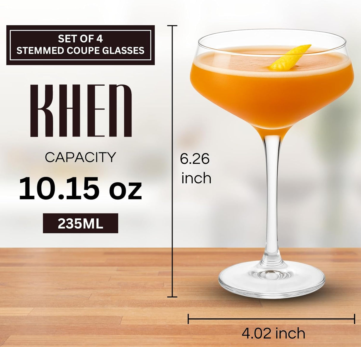 Set of 4 Stemmed 8 oz Clear Cocktail Glasses
