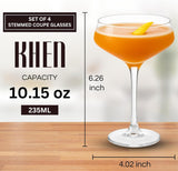 Set of 4 Stemmed 8 oz Clear Cocktail Glasses