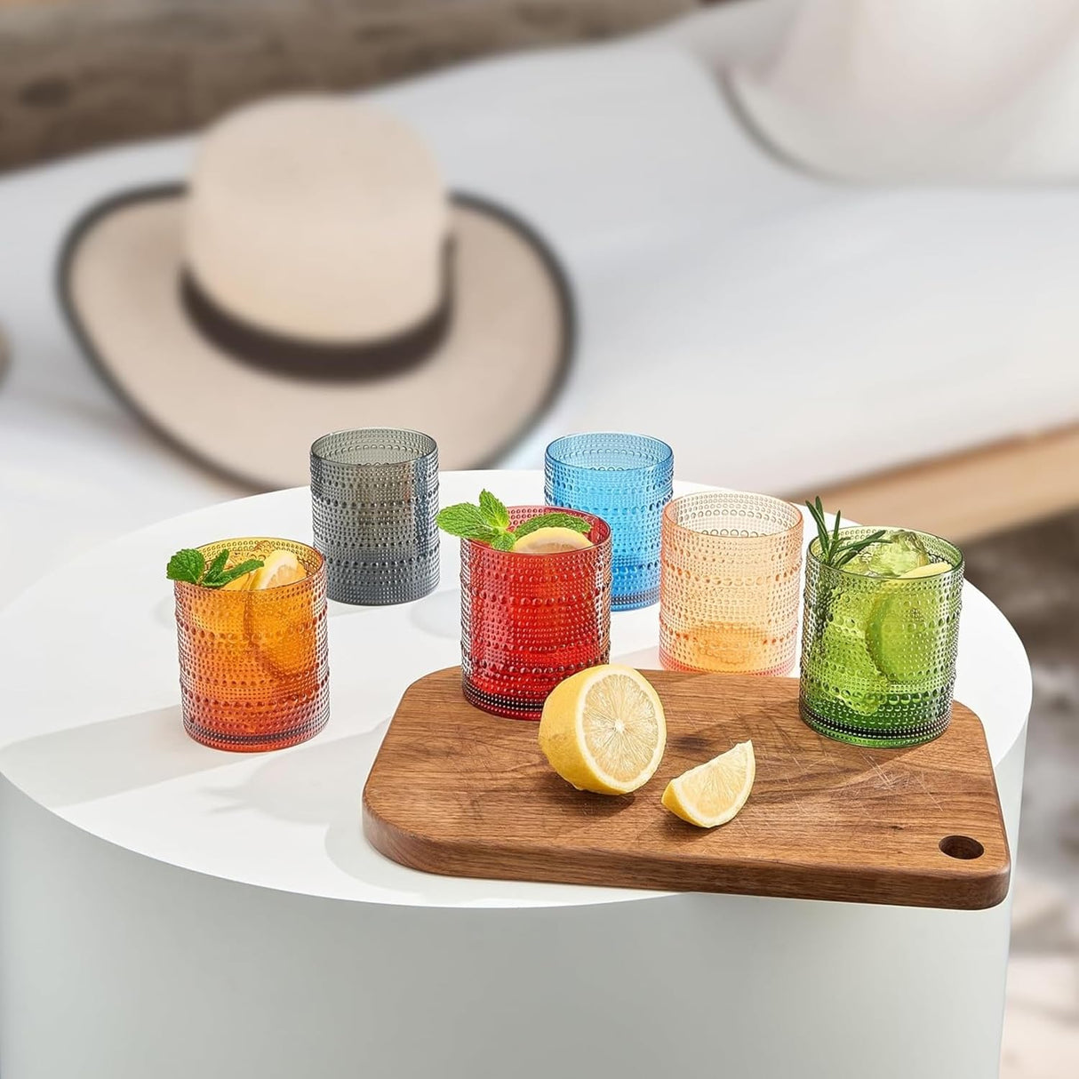 Acrylic Hobnail Lowball Glasses – Set of 6 Colorful & Black Tumblers, 10 oz
