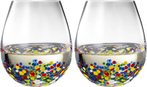 The Wine Savant Mexican Wine Glasses Hand Blown Confetti Rock  - Clear