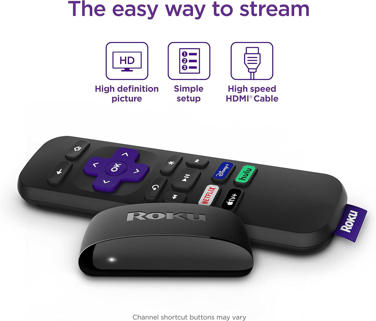 Roku Express | HD Roku Streaming Device with Simple Remote (no TV controls), Free & Live TV