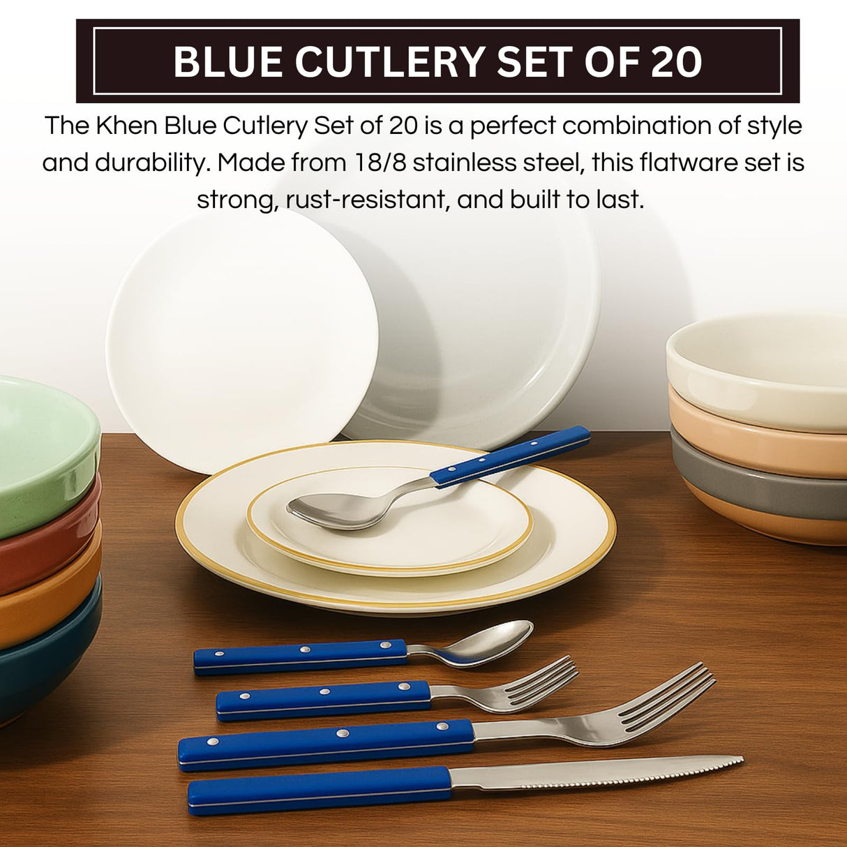 Khen Cutlery Set of 20, 18/8 Stainless Steel Flatware,