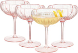 Khen Flower Modern Wavy Glass Coupes Martini, Champagne & Cocktail Coupes - Set of 4-7.7oz Colorful Cocktail Glasses & Prosecco, Mimosa Glassware Copyright Design - Blush Pink