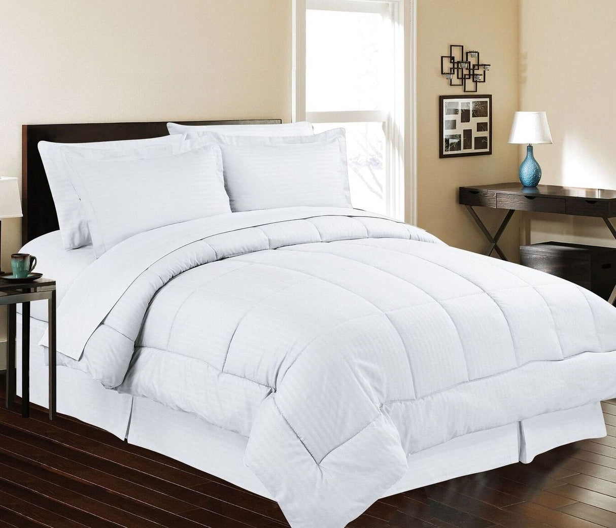 Decor&More Ultra Lush Down Alternative 8 Piece Bed in a Bag Embossed Stripe Comforter Set