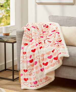 FAITH, HOPE, LOVE HOME DÉCOR Heart Throw Blanket – Ultra Soft Microplush 50"x60" | Cozy Love Theme Gift for Couch, Bed, Travel | Washable | Be Mine with Sherpa Backing