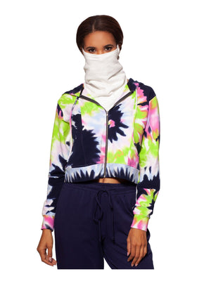 Bam Womens Cropped Tie Dye Zip Hoodie White S