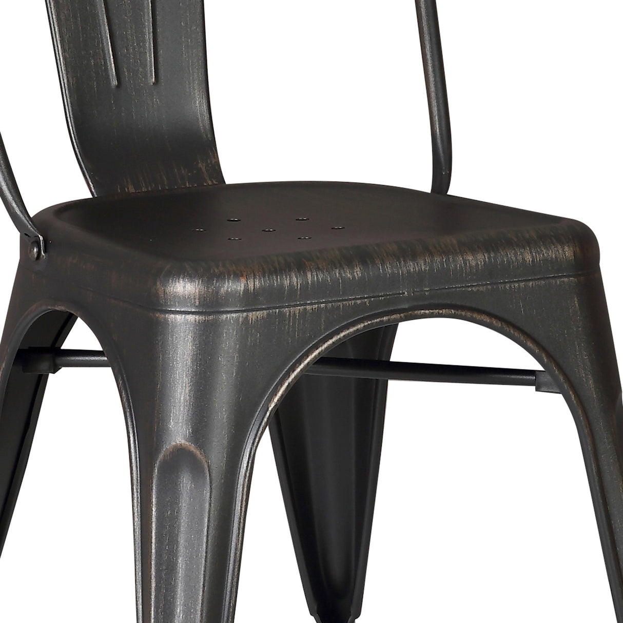 Set of 4 Stackable Metal Dining Chairs, Modern Industrial Slat Back