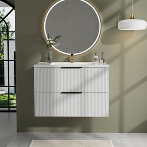 Modern Wall Mounted Floating Bathroom Vanity with Sink and Drawers