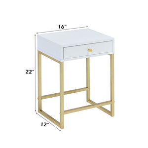 Coleen - Accent Table - White & Brass